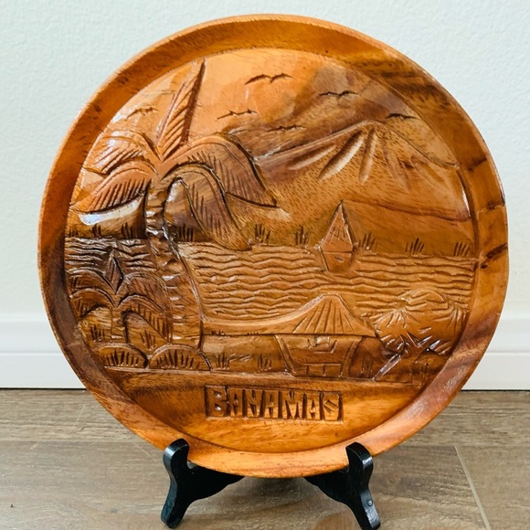 Vintage Carved Monkey Pod Bahamas Decorative Plaque - Picture 1 of 5